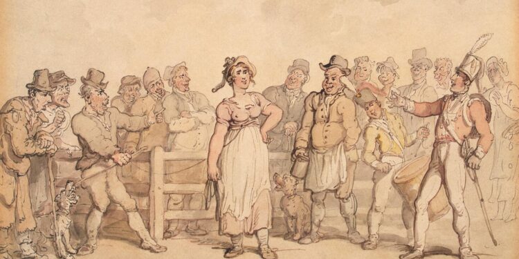 Depiction of the sale of a wife, with her consent